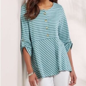 Soft Surroundings Preston Striped Peplum Relaxed Henley Top size Small